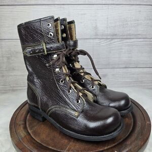 Vintage Bronco Womens Sz 5.5 35 Brown Leather Lace Buckle Combat Boots USA